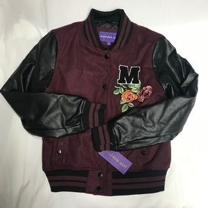 Madden Girl Juniors’ Merlot/Black Bomber Jacket - Small